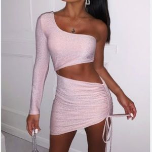 Never been worn one shoulder, sparkle light pink dress